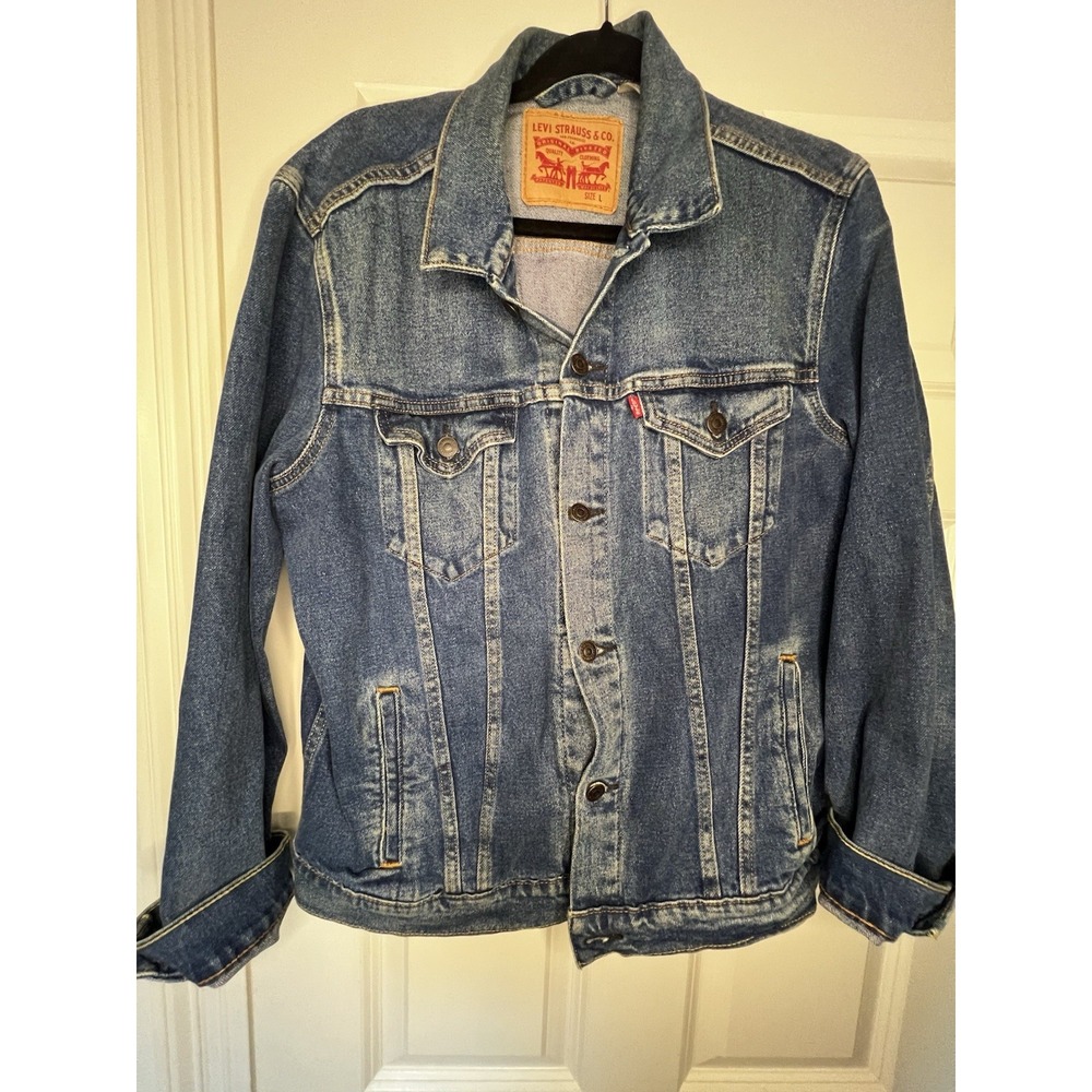 Levi's‎ Strauss Denim Trucker Jean Jacket Mens Size L Blue Medium Wash Fading